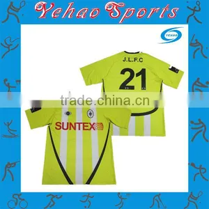 Custom Subliamtion Yellow Soccer Jersey With White Stripes thumbnail-1