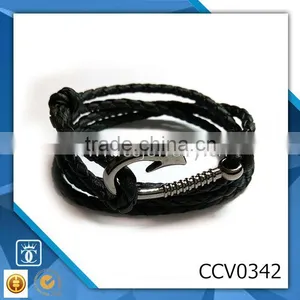 2016 New Product Fashion Anchor Hook Wholesale Custom Cheap Nautical Leather Rope Men Bracelet Jewelry Quality Choice thumbnail-1