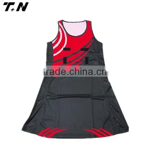 Red Color Fashion Customized Netball Dress With Pockets thumbnail-3