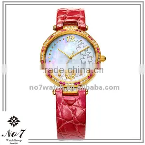 Gold Folwer Leather Shellfish Quartz Watch thumbnail-4