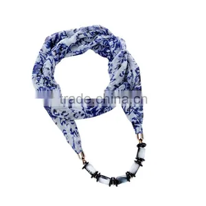 Excellent Quality Gorgeous Print Scarf Necklace Decorated With Jade Necklace Chain thumbnail-1