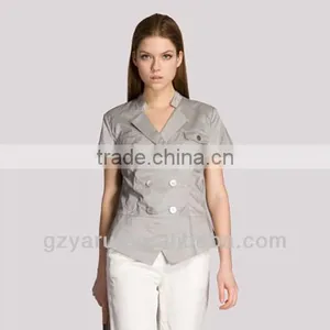 Gray V-neck Double-breasted Cultivate One's Morality Short Sleeve Blouse thumbnail-1