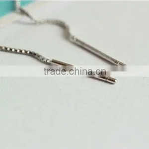 925 Sterling Silver Square Cube Zirconia Thread Line Threader Earrings thumbnail-4