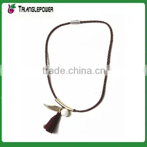 PU Rope Necklace With Metal Ball Chain Pendant Necklace thumbnail-5