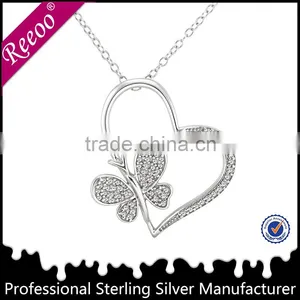 Attractive Heart Engraving Sterling Silver Pendant With a Butterfly thumbnail-1