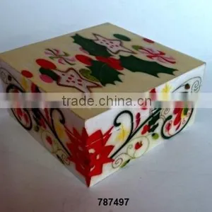 Wooden Box Painted Green Leave Red Flower Print thumbnail-1
