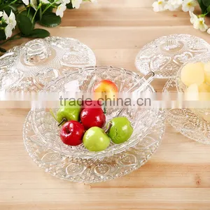 Ice Cream Salad Sugar Crystal Glass Bowl With Lid and Stand thumbnail-3