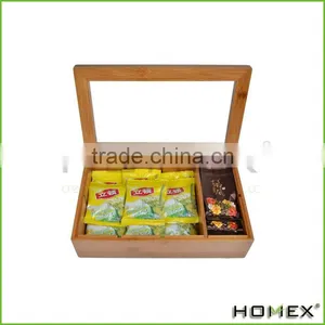 Hot Selling House Bamboo Tea Box Organizer With 8 Storage Compartments and Slide Out Drawer for Tea Accessories/Homex_Factory thumbnail-1