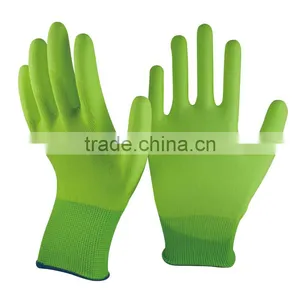 NMSAFETY High Quality EN388 Hi-viz Green Nylon Coated White PU Coated Seamless Gloves thumbnail-1