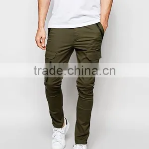 Custom 98% Cotton 2% Elastane Stretch Twill Functional Zip Cargo Pockets Zip Leg Opening Men's Green Casual Pants thumbnail-1