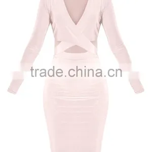 Top Quality Open Back Off Shoulder Criss-Cross Bandage Plain Color Evening Dress With V Neck thumbnail-6