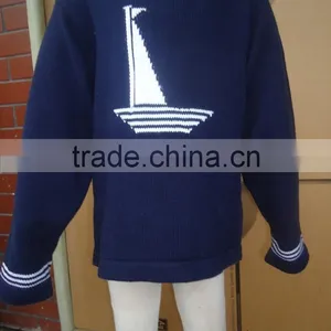 Child Teenager Kids Sailing Boat Pattern Dark Navy Blue Pullover Sweater thumbnail-1