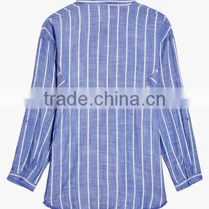 Wholesale 2017 Custom Ladies Fashion Frill Blouse Stripes Relaxed Ruffle Shirts thumbnail-6
