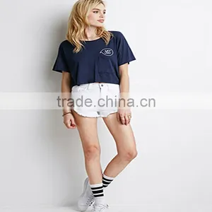 2015 Fashion Women Soft Wear Short Sleeves Pure Color Round Neck 100%cotton Tee thumbnail-2