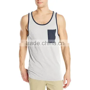 Wholesale 100% Cotton Mens Tank Top With Pocket Bulk Fashion Design Stringer Tank Top Custom thumbnail-4