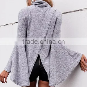 Runwaylover 139 New Design 2017 Ladies Fashion Flare Sleeve Knitted Turtleneck T-Shirt thumbnail-3