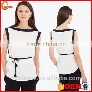 New Arrival Hot Selling Sleeveless High Neck Models Chiffon Blouse thumbnail-1