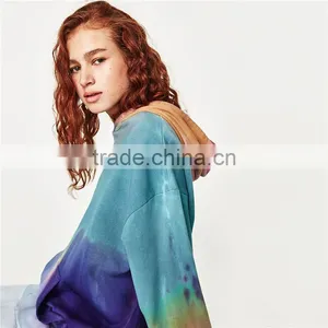 2017 OEM Spring Round Neck and Long Sleeves Oversized Tie-dye Sweat Hoodie thumbnail-3