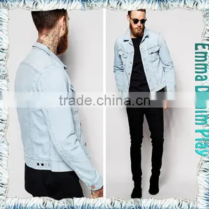 EMMA PRIVATE CUSTOMIZED MADE Vogue Mens White Blue Regular Fitted Denim Jackets thumbnail-2