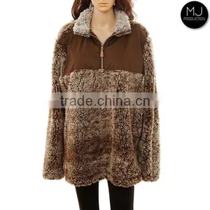 Plus Size Women Clothing Youth Quarter Zip Knitted Sherpa Fleece True Grit Frosted Pullover Sweater Sports Winter Jacket thumbnail-5