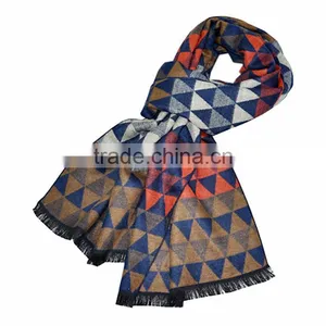 Classic Yarn Dyed Jacquard Cashmere Checked Plaid Acrylic Long Men Scarf Custom thumbnail-2