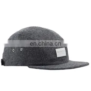 Gray Color Herringbone Snapback Hat 5 Panel Cap Hat thumbnail-1