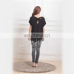 Black Bamboo Summer Breathable T-shirt Blouse Home Wear Girls thumbnail-3
