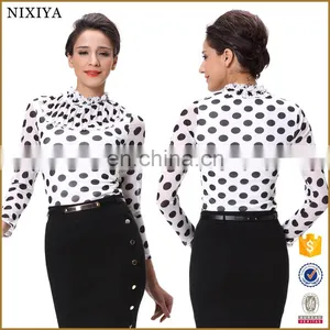 Stand Collar Long Sleeve Women's Polka Dot Shirt Womens Blouse thumbnail-1