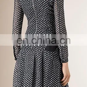 2015 Autumn Women Apparel Long Sleeve Chiffon Pleated A Line Long Sleeve Stretch Wear Black Dress NT6559 thumbnail-3