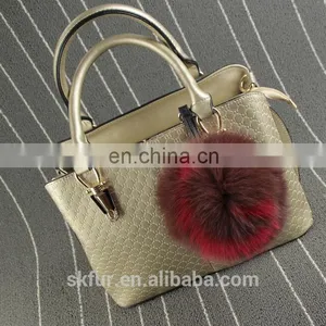 English Letters Design Fox Fur Pom Pom Keychain thumbnail-4