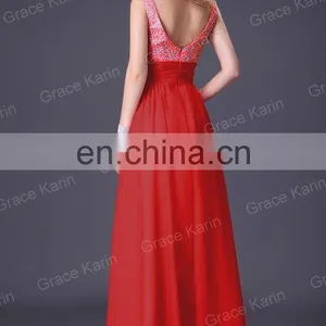Grace Karin Sleeveless Long Chiffon Beaded Cheap Evening Dresses CL4104-3 thumbnail-6
