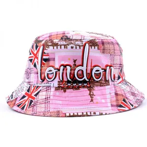 100% Cotton Promotional Flat Crown Embroidered Fashion Bucket Hat thumbnail-1