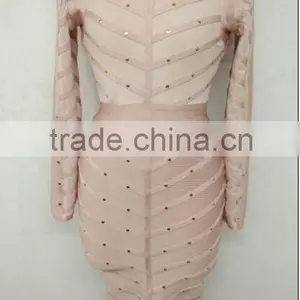 Summer Dress Army Green Black Long Sleeve Mesh Sey Party Women Beading Bandage Dress Bandage Bodycon Women Wearing thumbnail-4
