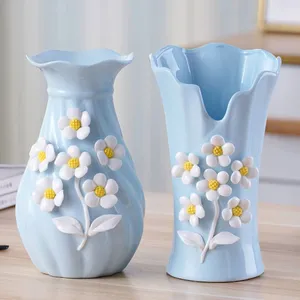 Blue Pink White Hand Made Flower Pattern Ceramic Vase Livingroom Decoration For Wedding Gift thumbnail-1