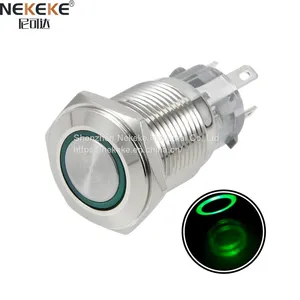 Metal Annular Push Button Black Switch Ring LED Light Momentary Latch thumbnail-1