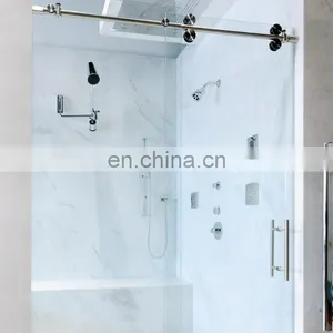 Frameless Sliding Glass Clear Tempered Shower Door 2 Panel Bathroom Shower Door thumbnail-1