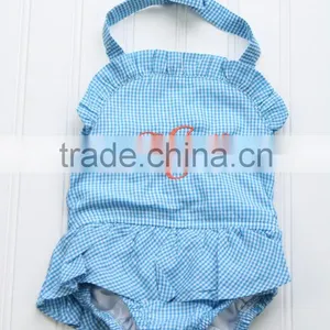 Blue or Pink Gingham One Piece Baby Girls Ruffled Swimsuit thumbnail-1