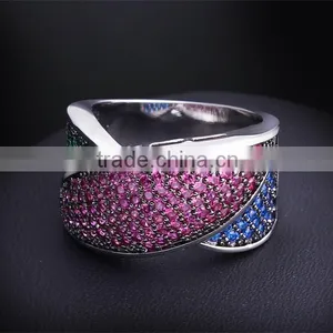 Red Blue Green Mix Color Cubic Zircon Setting Women Wild Party Jewelry Ring thumbnail-4