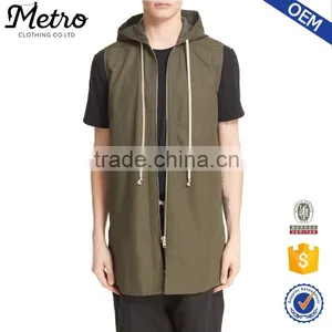 Wholesale Khaki Mens Hooded Sleeveless Canvas Jackets thumbnail-1