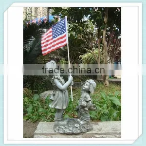 Resin Children Garden Statues With American Flag thumbnail-3