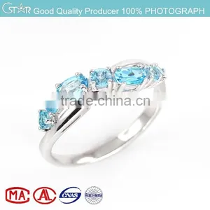 Jewelry Factory Wholesale Hot Selling New Fashion Costume Jewelry Blue Topaz Rhodium Plated Silver Jewelry Ring thumbnail-1