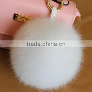 2016 Latest Fashion White Black 100% Real Fox Fur Pom Pom Girl Keychains thumbnail-1