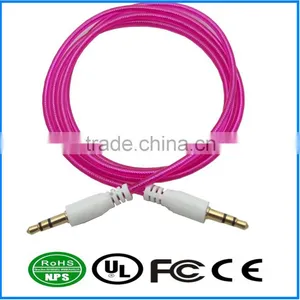 AUX Cable Fluorescent Purple Red Gold Plated Audio I/O Wire Stereo Panel Mount Cable for PC, Car Audio, Audio Equipment thumbnail-1