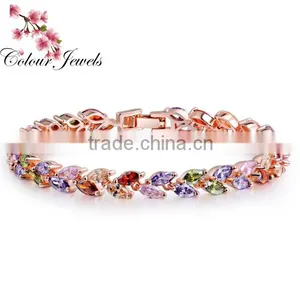 18K Rose Gold Plated Marquise-cut AAA Multicolour Cubic Zircon Bracelet Bangle European Vintage Charm Bracelet thumbnail-1