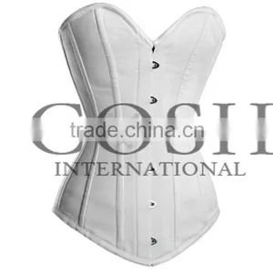 Authentic Steel Boned Overbust White Cotton Corset Ci-1000 thumbnail-1