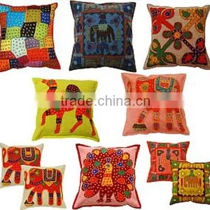 Ethnic Design Elephant Peacock Work Cotton Cushion Cover 45*45cm thumbnail-1