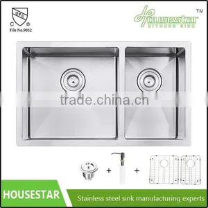 Factory Price Undermount Kitchen Sink Stainless Steel Handmade Double Bowl Kitchens Sink With Strainer and Colander R10-3219 thumbnail-2