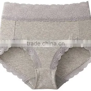 Grey Melange Stripes Women High Waist Cotton Panty Briefs thumbnail-1