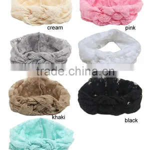 Wholesale 2016 New Knitting Cross Lace Headbands For Baby Girls / OEM Wholesale Kids or Women Elastic Wide Lace Headband thumbnail-3