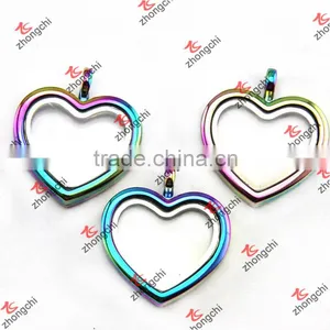 Rainbow Heart Glass Locket Pendant Necklace Wholesale Floating Glass Locket thumbnail-1